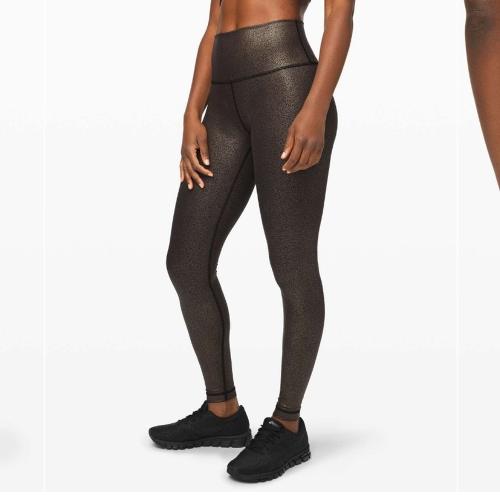 Lululemon Wunder Under Mid-Rise 28"  Luminosity Print Black Copper Foil Size 6